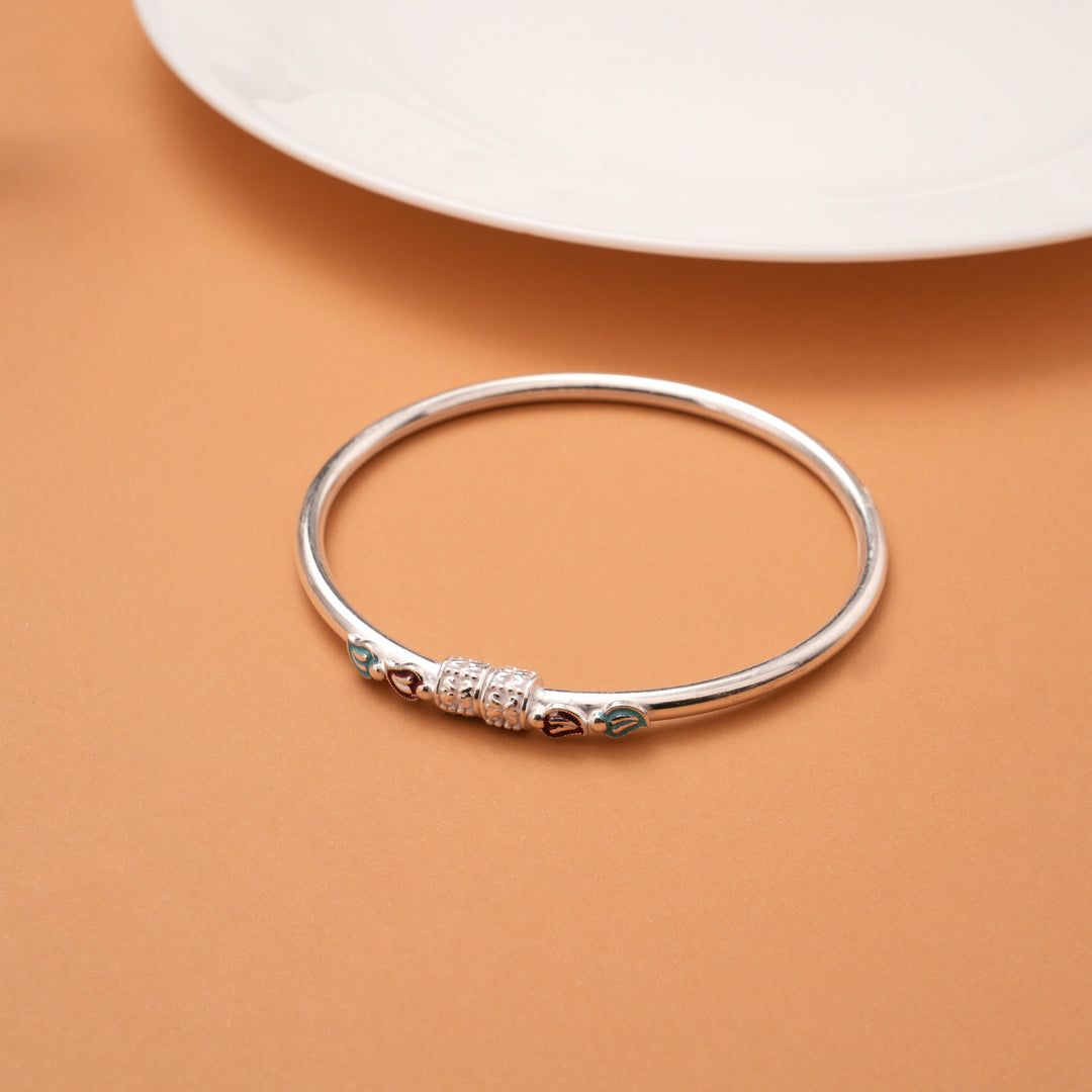 Sleek Tear Drop Enamel Design Silver Bangles