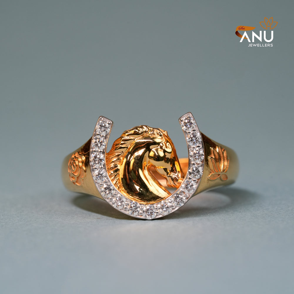Diamond Horseshoe with Horse Head Ring