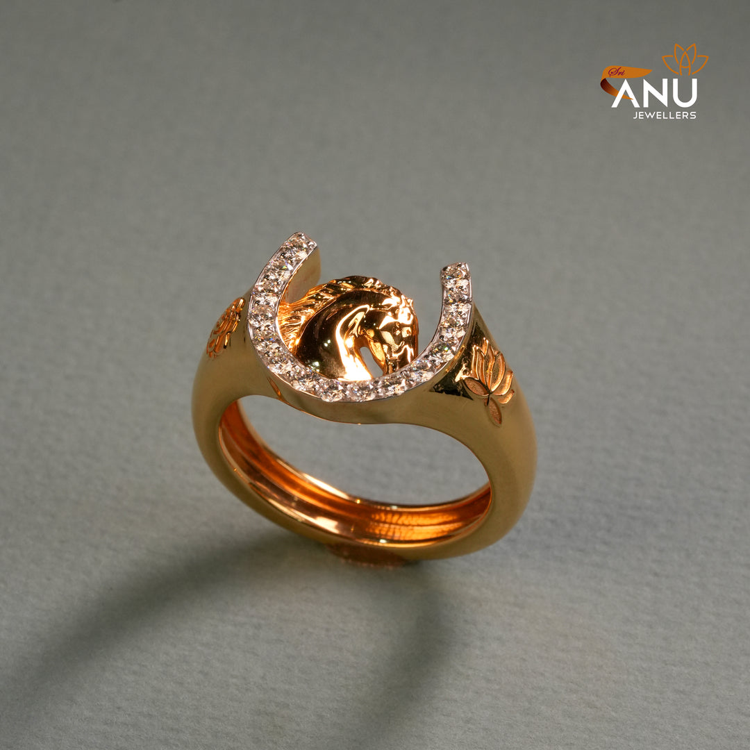 Diamond Horseshoe with Horse Head Ring