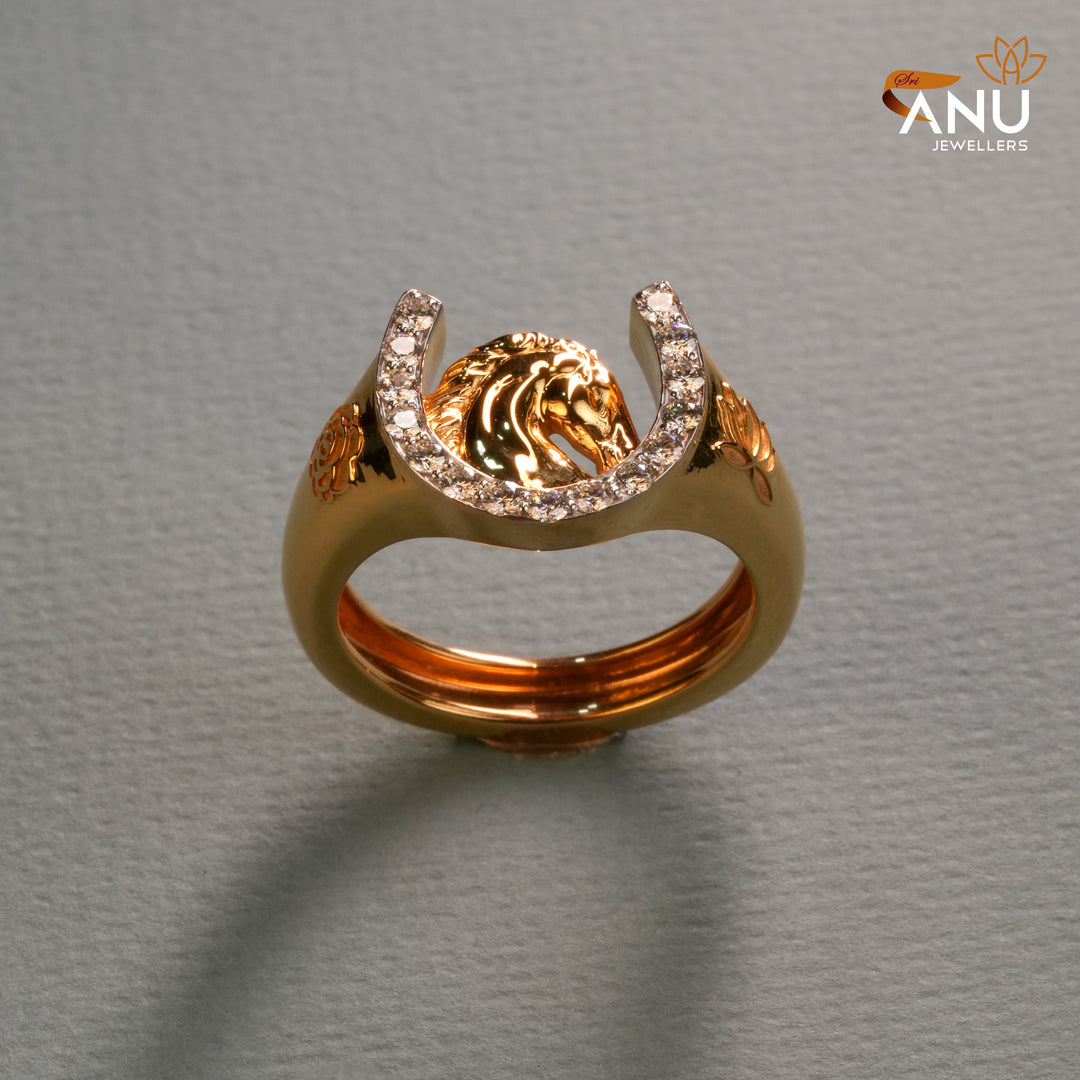 Diamond Horseshoe with Horse Head Ring
