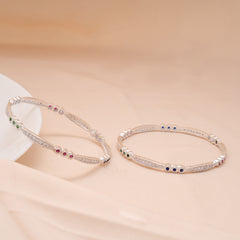 Minimalist Tri Stone Design Silver Bangle