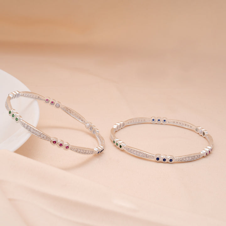 Minimalist Tri Stone Design Silver Bangle
