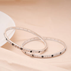 Fancy Square Design Enamel Silver Bangle