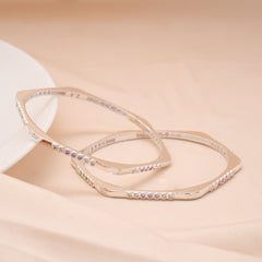 Dainty Stone Square Shaped Silver Bangle