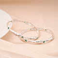 Cute Green Stone Curved Design Silver Bangle