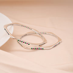 Fancy Colour Stone Square Shaped Silver Bangle