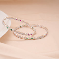 Dual Color Round Stone Silver Bangle