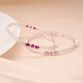 Stylish Pink Stone Silver Bangles