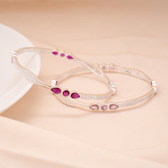 Stylish Pink Stone Silver Bangles