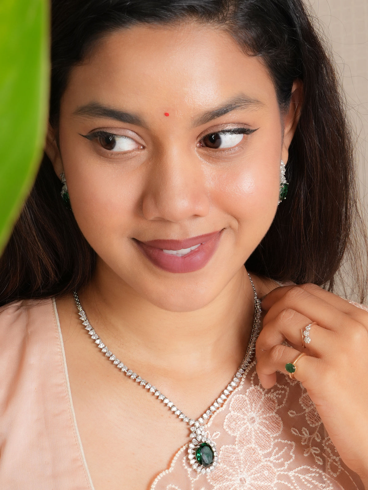 Crystal Drop Emerald Necklace Set