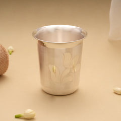 Classic Flower Engraved Silver Tumbler