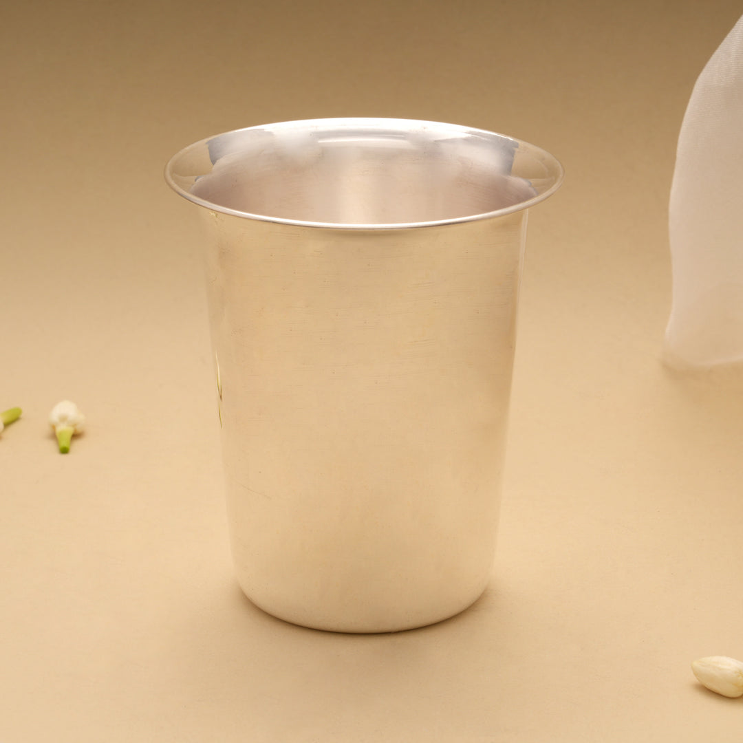 Majestic Single Leaf Design Silver Tumbler