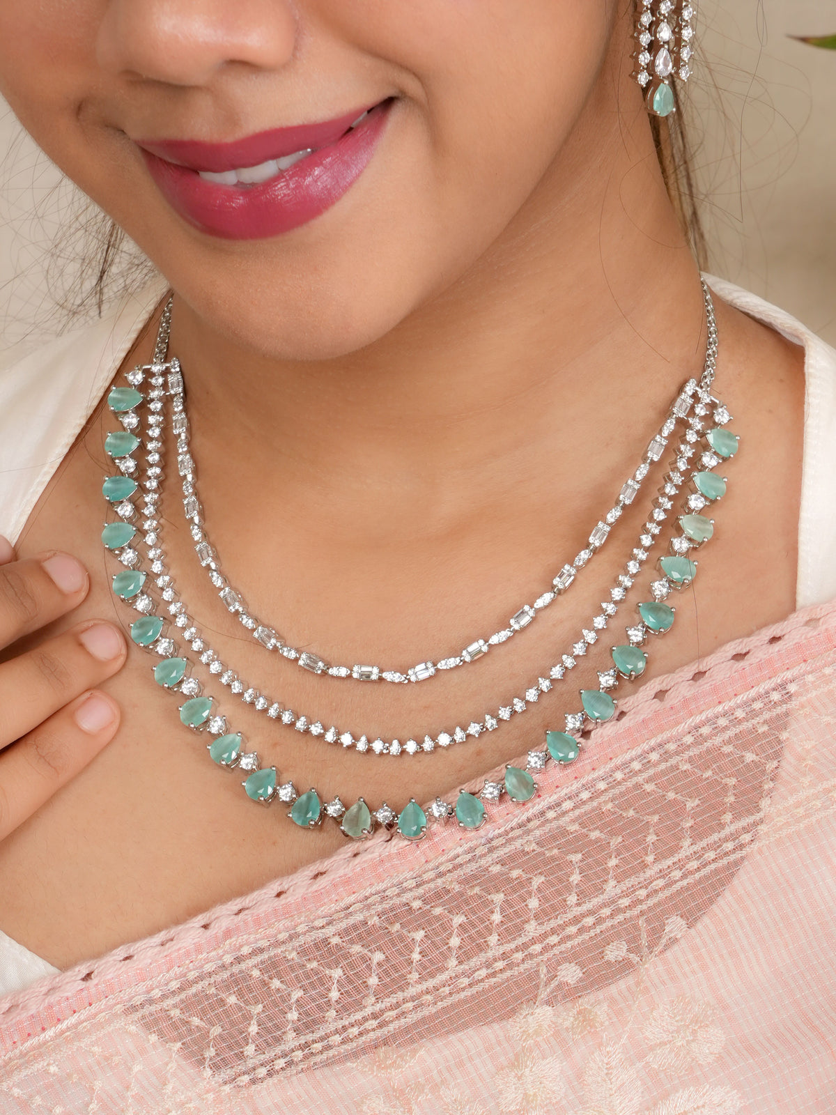 Green Cubic Crystal Necklace Set