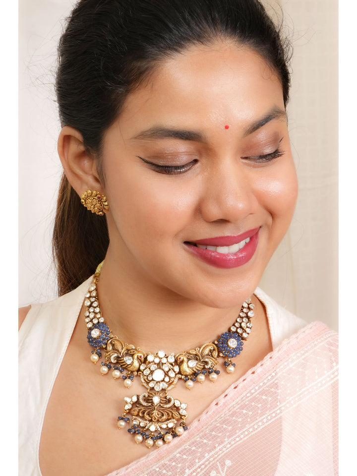Royal Blue Beads Lakshmi Necklace