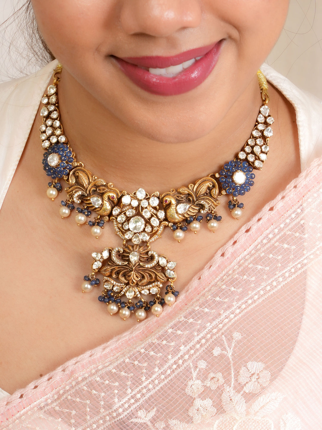 Royal Blue Beads Lakshmi Necklace