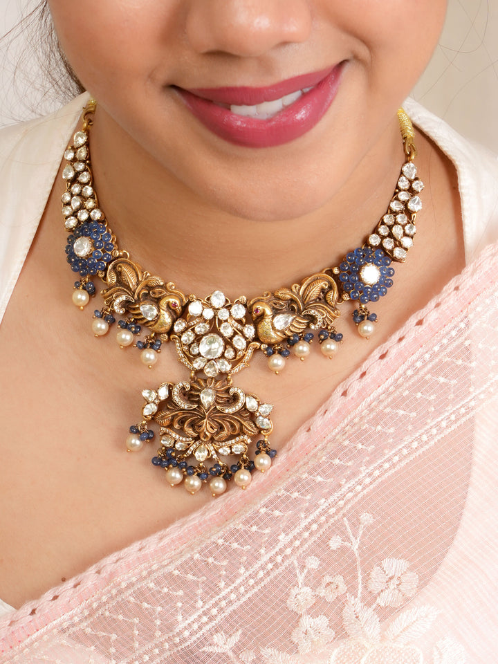 Royal Blue Beads Lakshmi Necklace