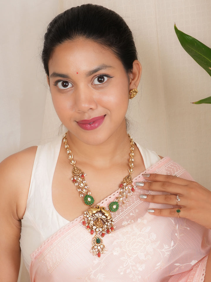 Antique Coral & White Stone Lakshmi Haram