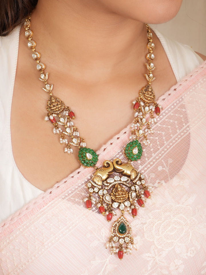 Antique Coral & White Stone Lakshmi Haram
