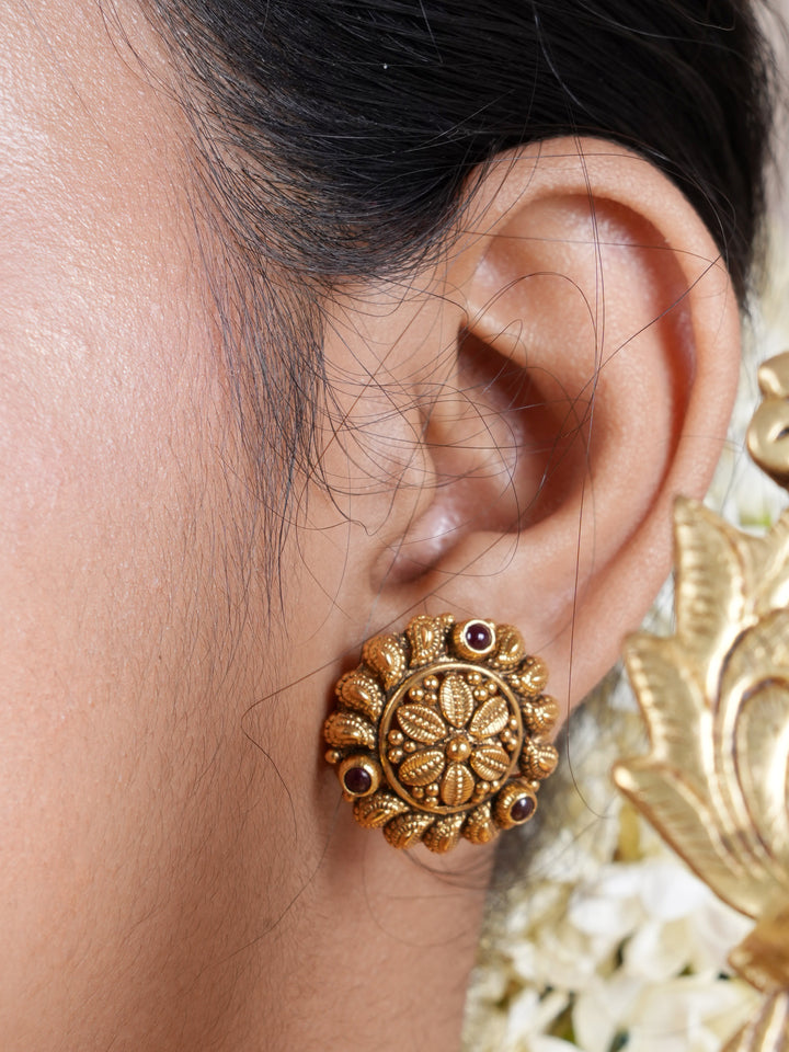 Ethnic Ruby Kundan Floral Studs