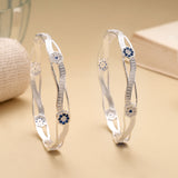 Elegant Curved Blue Stone Silver Bangle