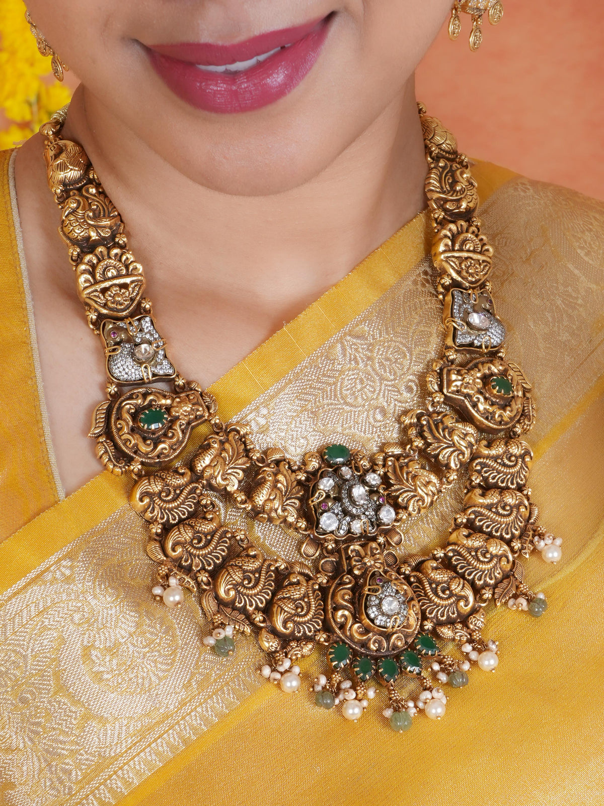 Antique Lakshmi Emerald Temple Haram