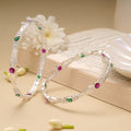 Trendy Ruby and Green Stone Silver Bangle