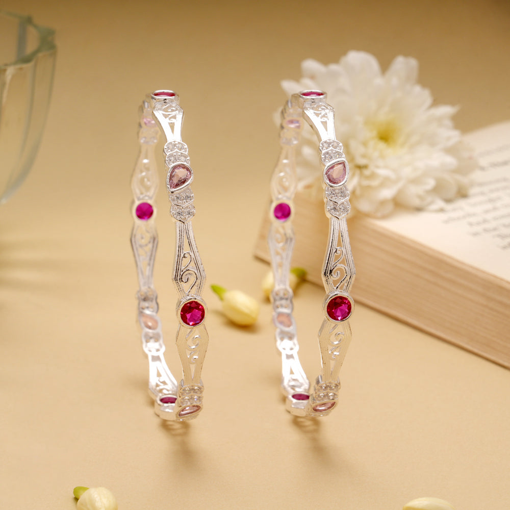 Radiant Ruby Stone Silver Bangle