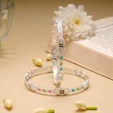 Curved Leaf Design Enamel Silver Bangle