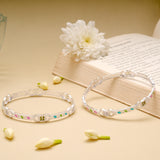 Curved Leaf Design Enamel Silver Bangle