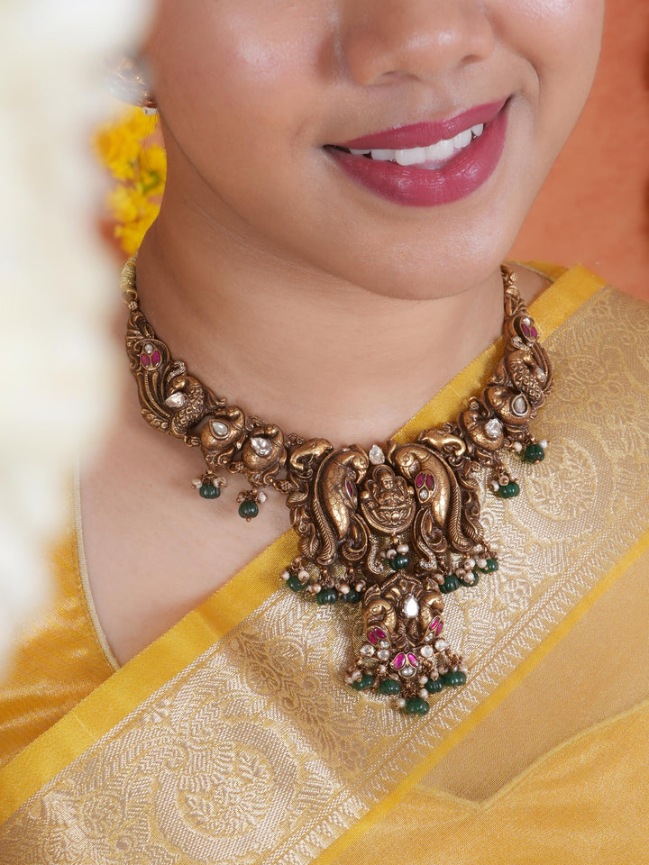 Elegant Emerald Beads and Ruby Lakshmi