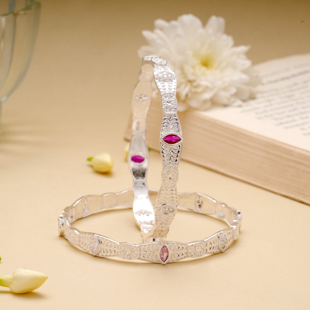 Regal Pink Stone Silver Bangle