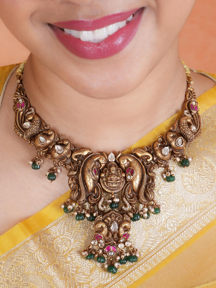 Elegant Emerald Beads and Ruby Lakshmi