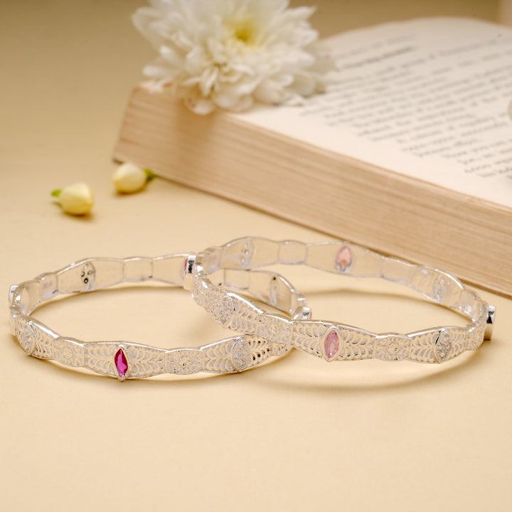Regal Pink Stone Silver Bangle