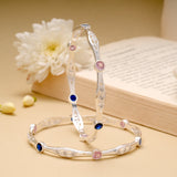 Blue and Pink Stone Silver Bangle
