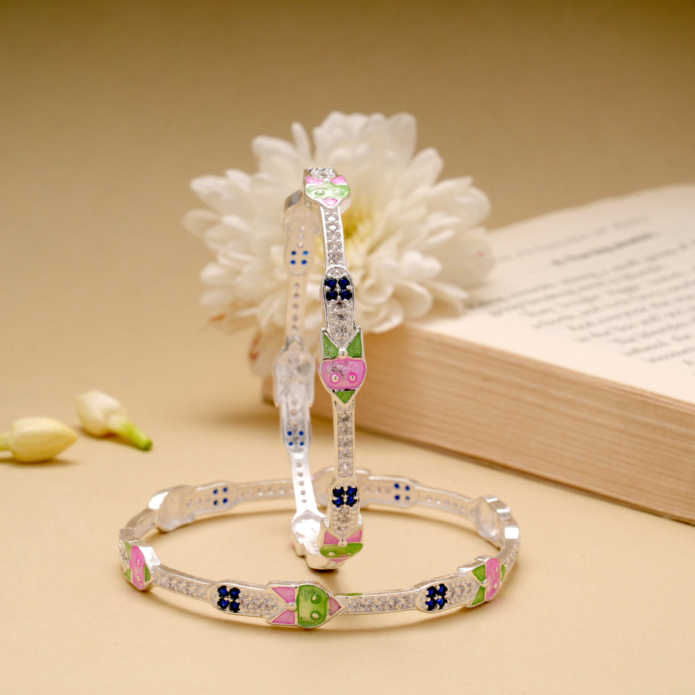 Cute Toy Enamel Silver Bangle