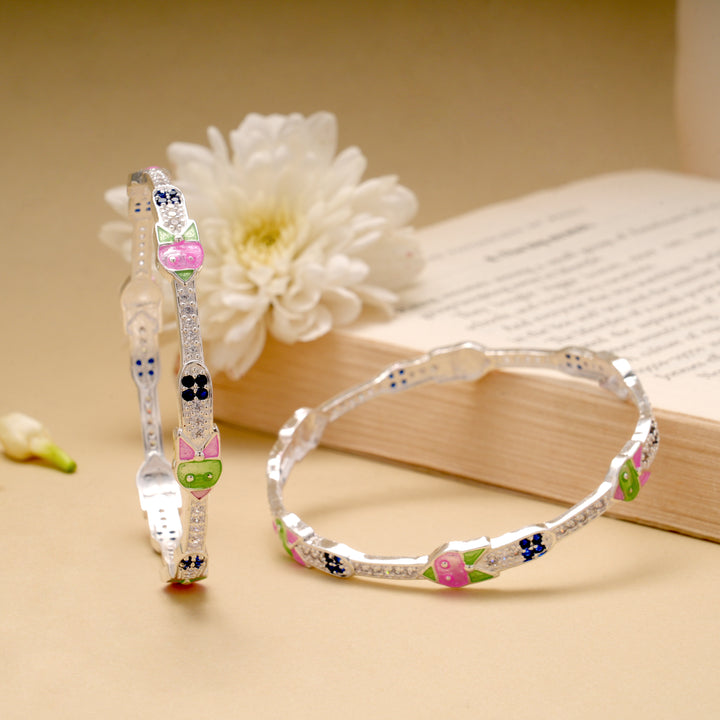 Cute Toy Enamel Silver Bangle