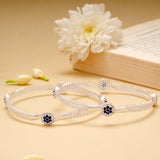 Curved Flower Design Silver Bangle
