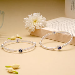 Curved Flower Design Silver Bangle
