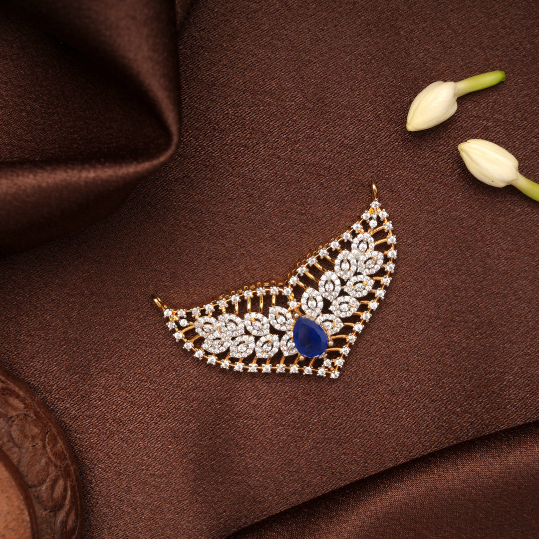 Elegant V Shaped Blue Sapphire Golden Pendant