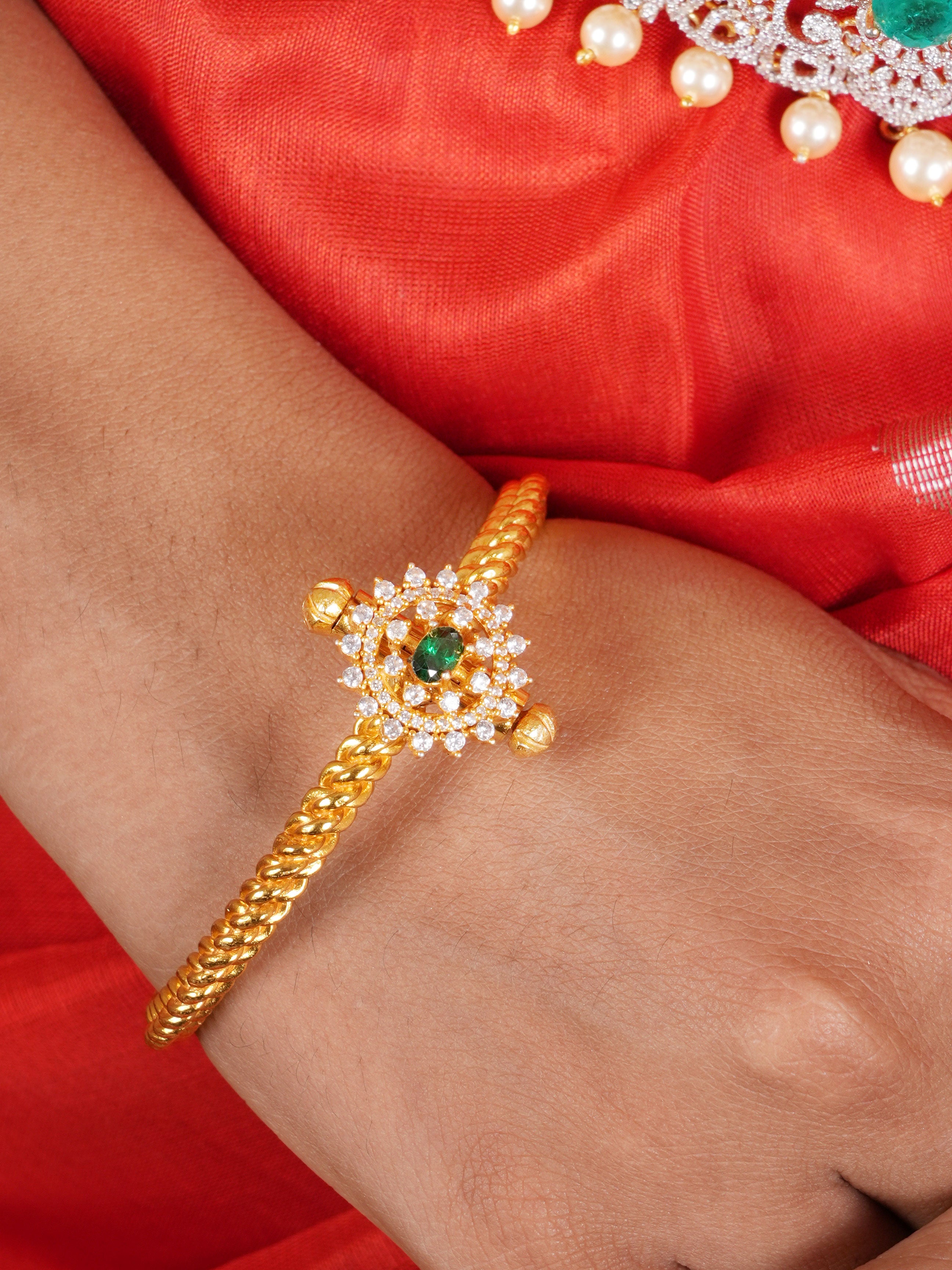 Emerald Flower Bangle | Gold-Plated Silver | Buy Now – Sri Anu