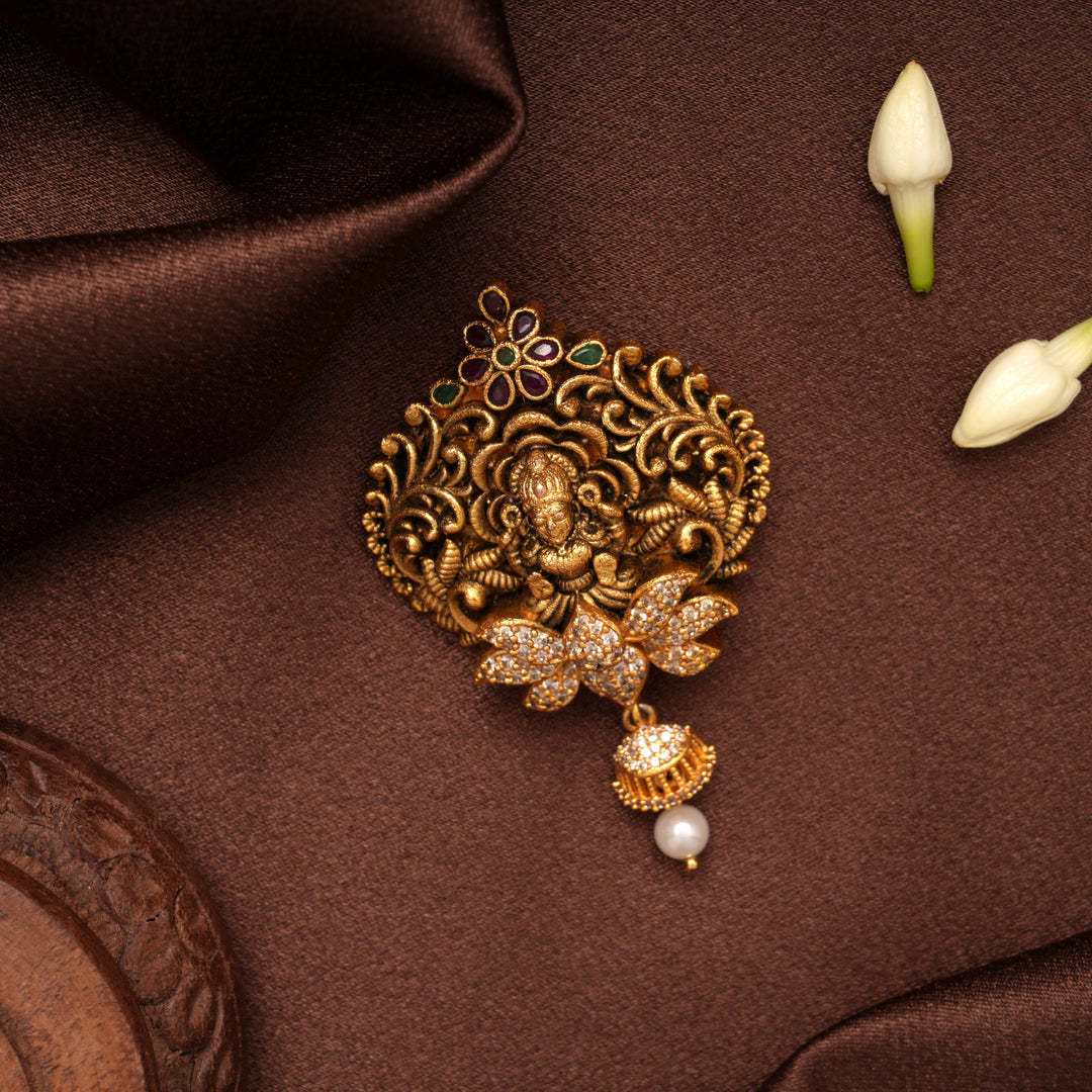 Divine Lakshmi Pearl Drop Golden Pendant