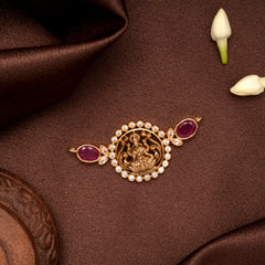 Divine Lakshmi Devi Oval Ruby Golden Pendant