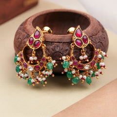 Ethnic Ruby Kundan Golden Chand Bali Earring