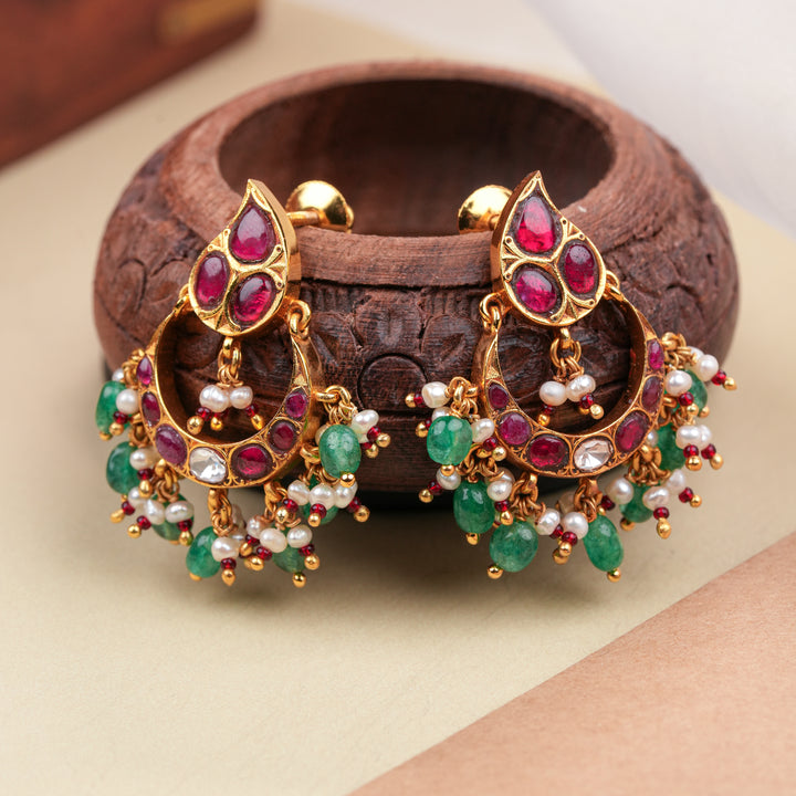 Ethnic Ruby Kundan Golden Chand Bali Earring