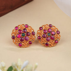 Classic Ruby Stone Golden Kundan Stud