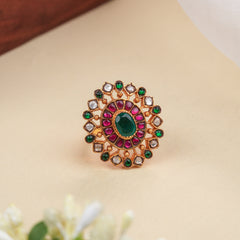 Traditional Floral Kundan Ruby Emerald Ring