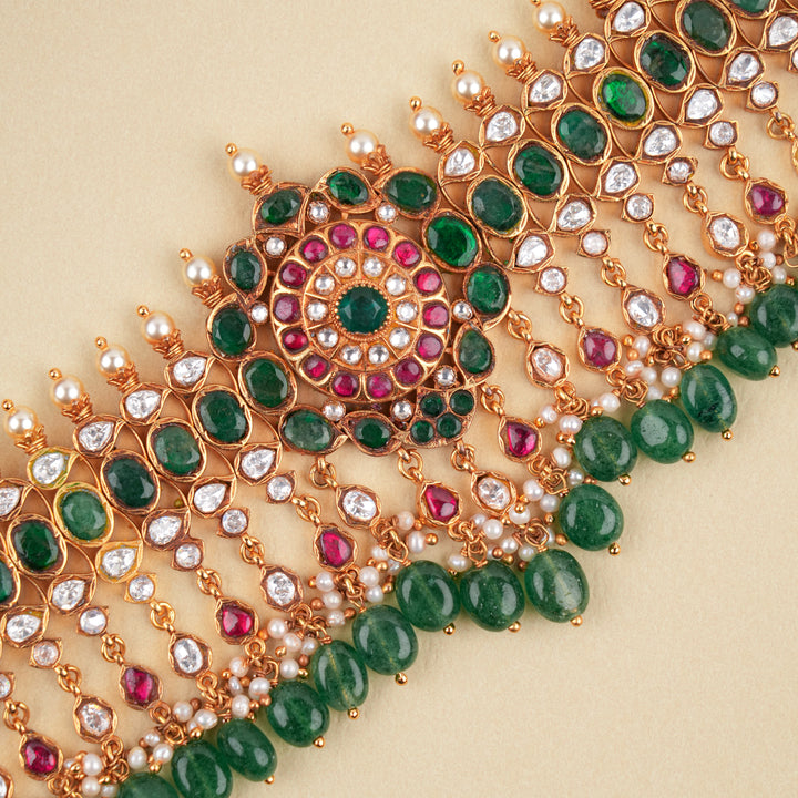 Traditional South Indian Kemp Golden Choker Necklace