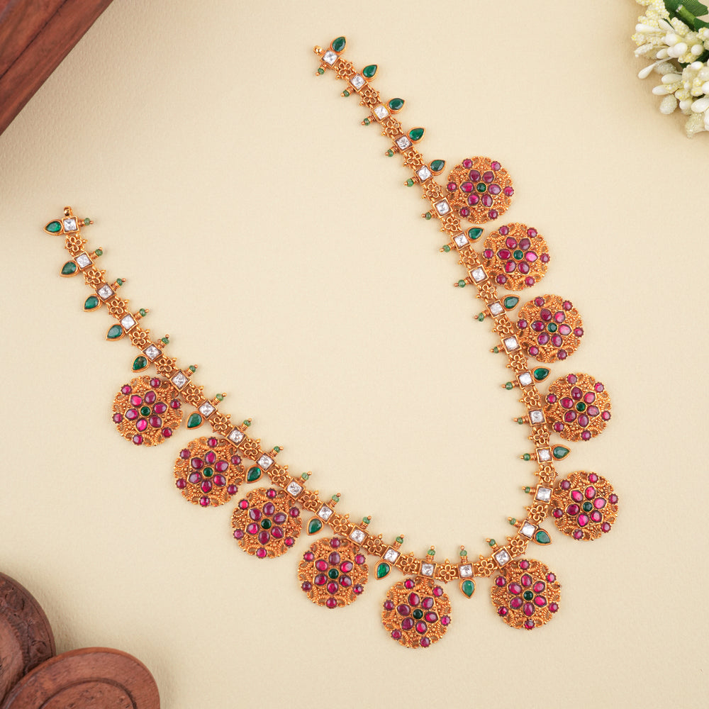 Traditional South Indian Golden Ruby Kemp Haram