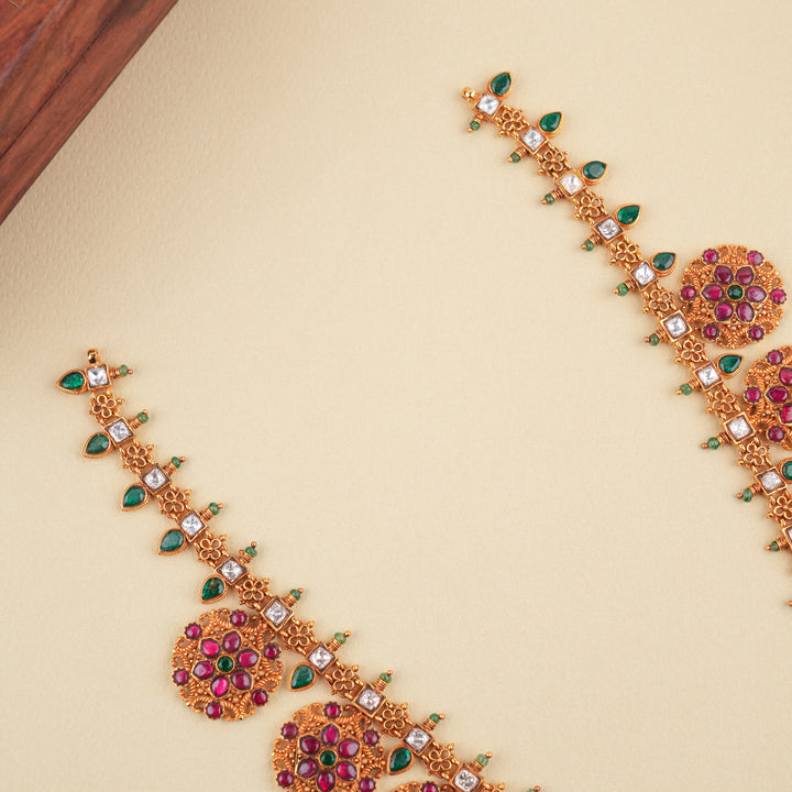 Traditional South Indian Golden Ruby Kemp Haram