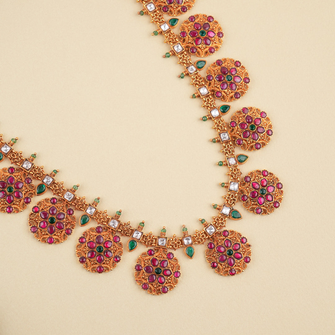 Traditional South Indian Golden Ruby Kemp Haram